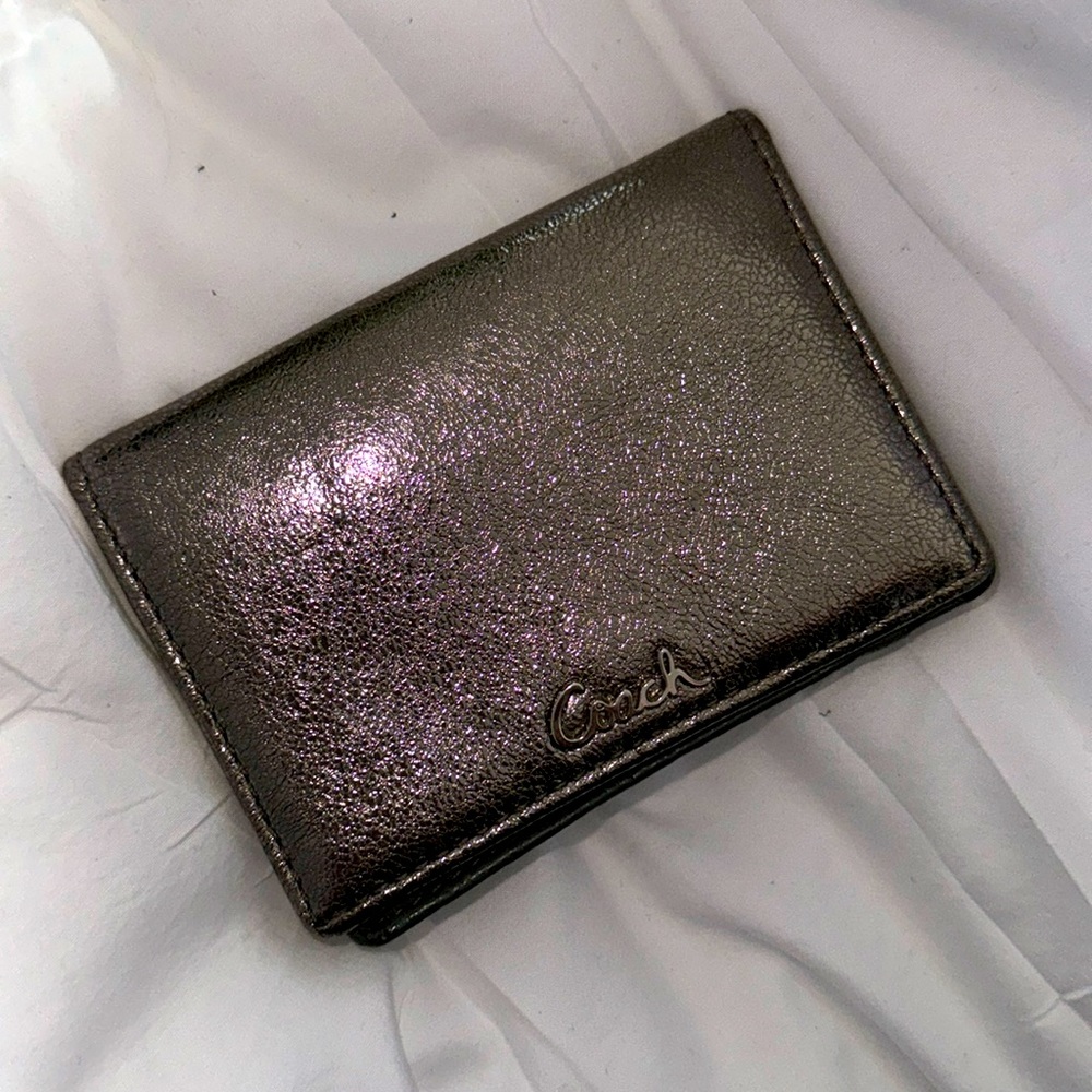 Coach, dark silver wallet with silver hardware